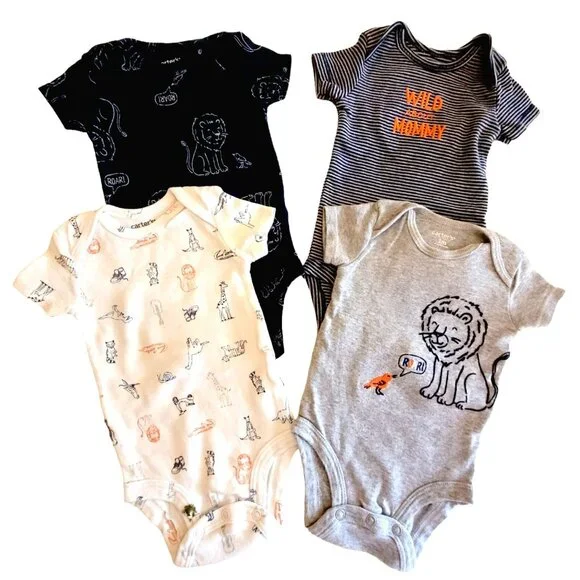 Carter's Boys 1-Pc Short Sleeve Knit Bodysuits 3M Pullover Snap Crotch Set of 4 - Picture 1 of 16